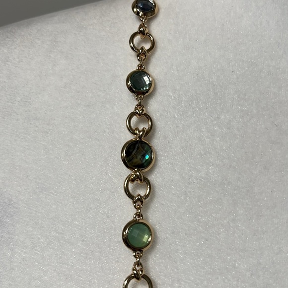 Gold Chain Necklace and Bracelet Set with Blue and Green Gems - Picture 8 of 10